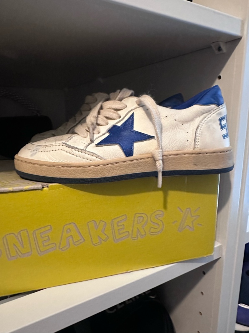 Golden Goose White Sneakers with Blue Star Detail